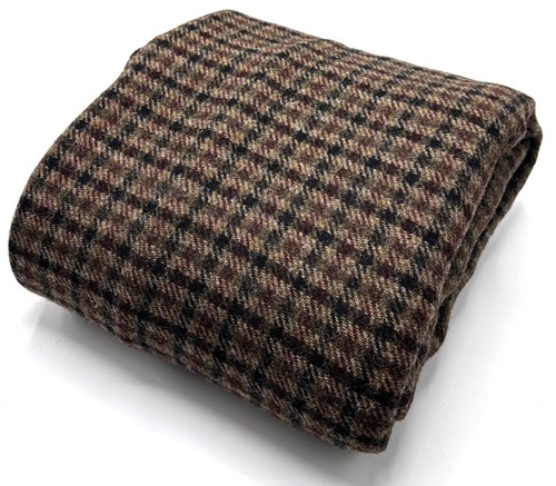 Green brown check wool fabric - check,