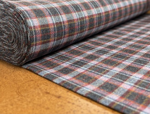 Blue pink wool fabric - pink, tweed