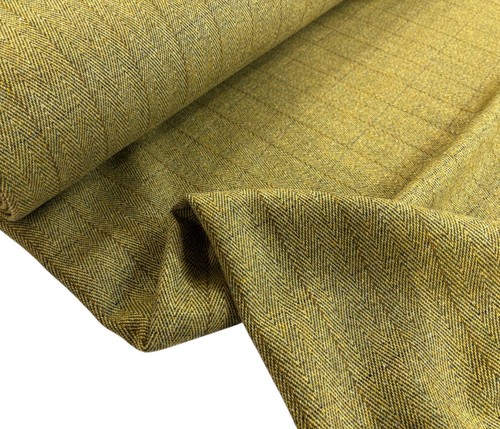 Olive herringbone wool fabric - olive,